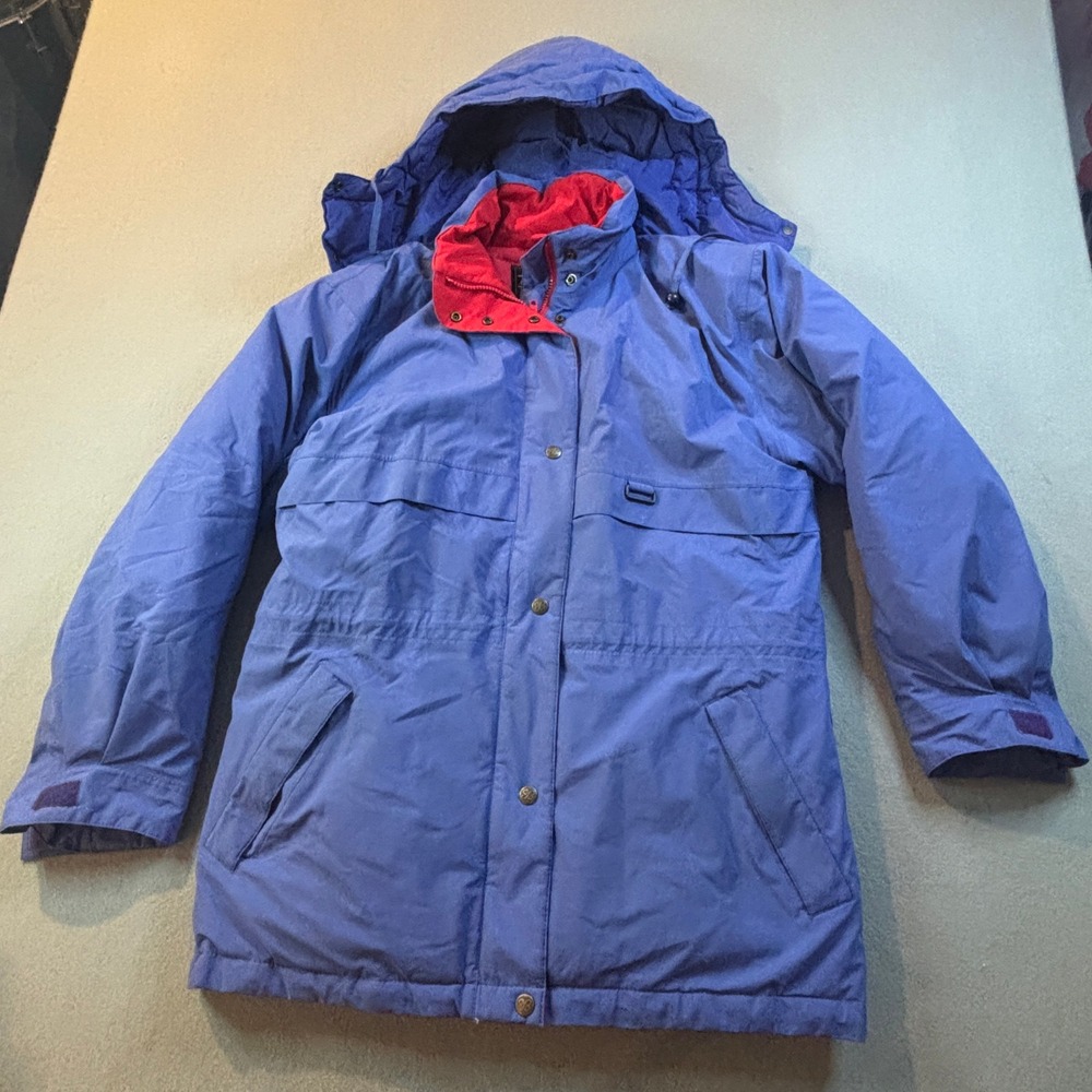 VTG Eddie Bauer Goose Down Parka Women's M Blue Red Expedition Puffer Hooded 90s